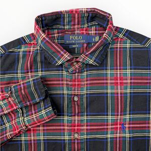 Polo Ralph Lauren Red Plaid Shirt Mens Large Slim Fit Casual Button Down Preppy